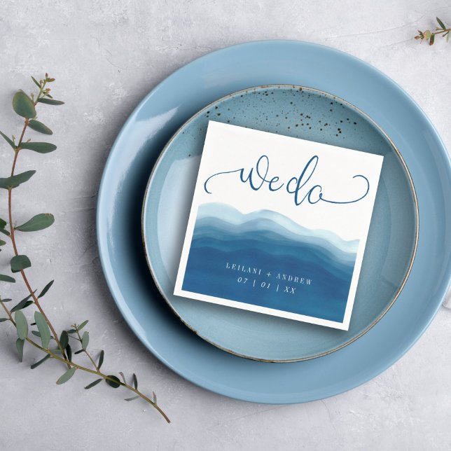 We Do Blue Watercolor Wave Wedding Napkin (Creator Uploaded)