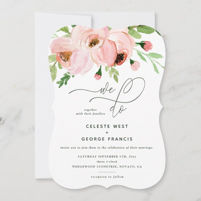 We do blush floral watercolor wedding invitation (Front)