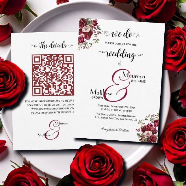 We do! Burgundy Floral Script QR Code Wedding Invitation (Creator Uploaded)