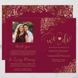 We Do! Burgundy & Gold DIY Fold Wedding Program