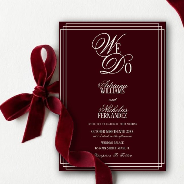 We Do Burgundy Old Money Wedding Invitation (Creator Uploaded)