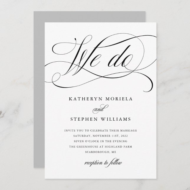 WE DO Classic Calligraphy Wedding Invitation (Front/Back)