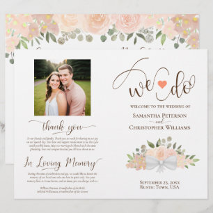 We Do! Coral Peach Roses DIY Fold Wedding Program