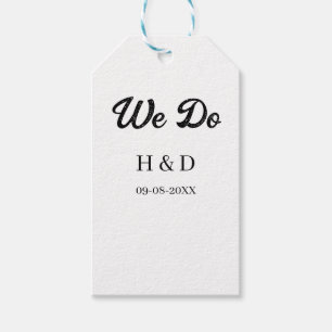 WE DO COUPLE NAME LETTER WEDDING DATE SIMPLE GIFT TAGS