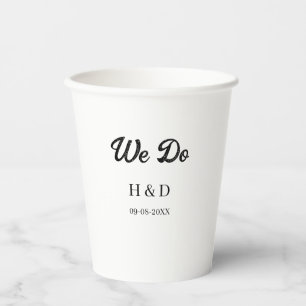 WE DO COUPLE NAME LETTER WEDDING DATE SIMPLE PAPER CUPS