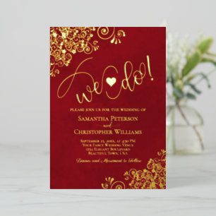 We Do! Cute Modern Wedding Crimson Red & Gold