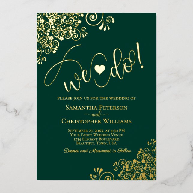 We Do! Cute Modern Wedding Emerald Green & Gold (Front)