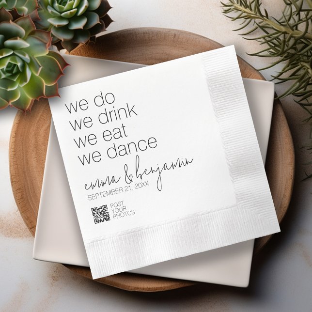 We Do Drink Eat Dance - Modern Wedding Napkin (We Do, We Drink, We Eat, We Dance - Fun theme for a casual wedding)