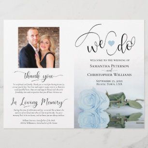 We Do! Dusty Blue Rose Modern Wedding Program
