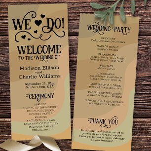 We Do! Earthtone Retro Swirls Cute Fun Wedding Program