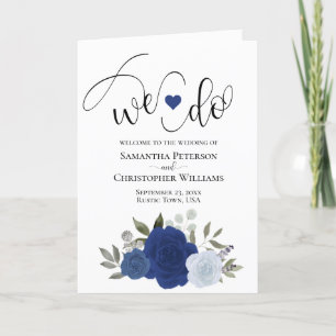 We Do Elegant Blue Watercolor Roses Boho Wedding Program