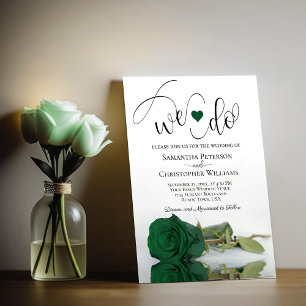 We Do! Elegant Emerald Green Rose Romantic Wedding Invitation