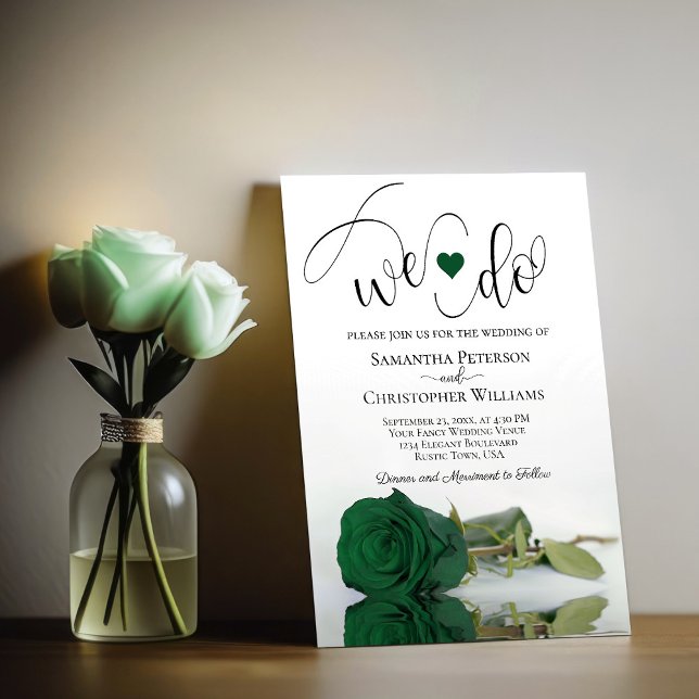 We Do! Elegant Emerald Green Rose Romantic Wedding Invitation (Creator Uploaded)