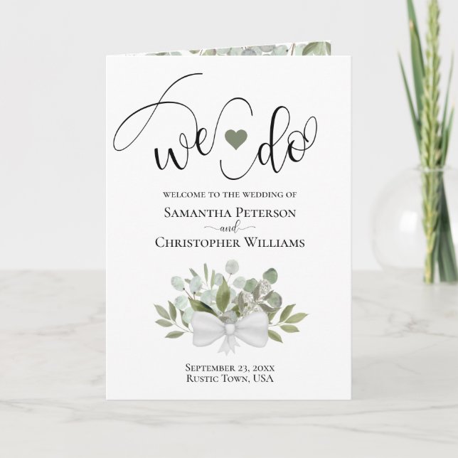 We Do Elegant Eucalyptus Rustic Bouquet Wedding Program (Front)