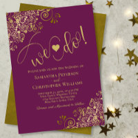 We Do! Elegant Frilly Magenta Berry & Gold Wedding