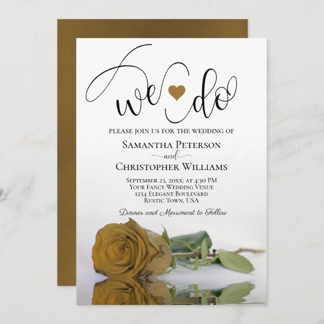 We Do! Elegant Gold Ochre Rose Romantic Wedding Invitation (Front/Back)