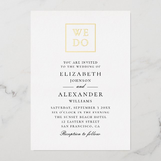 We Do. Elegant gold simple typography wedding (Front)
