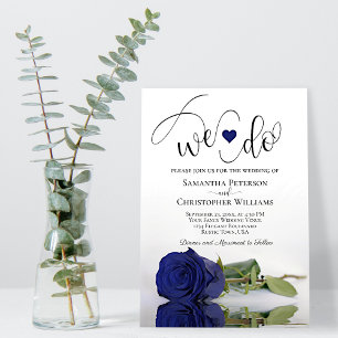 We Do! Elegant Navy Blue Rose Romantic Wedding Invitation