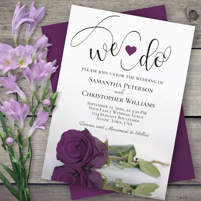 We Do! Elegant Plum Purple Rose Romantic Wedding Invitation (Creator Uploaded)