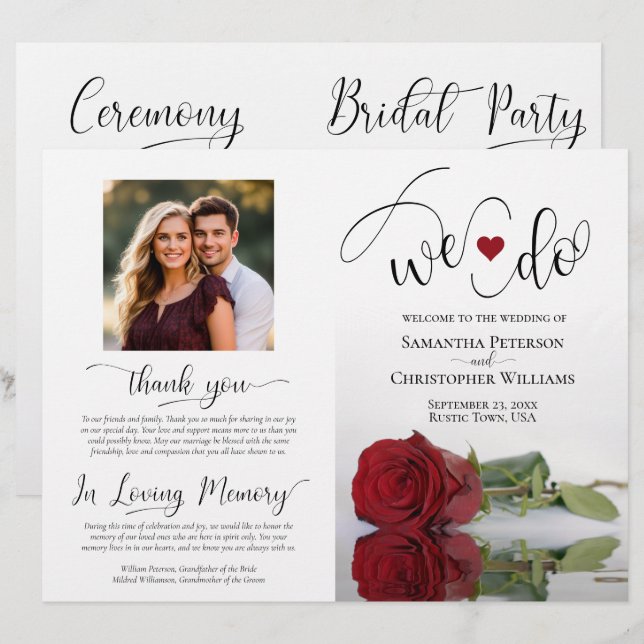 We Do! Elegant Red Rose DIY Fold Wedding Program (Front/Back)