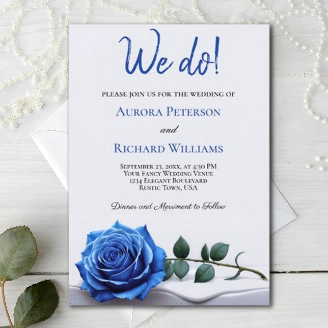 We Do. Elegant Romantic Royal Blue Rose Wedding Invitation (Creator Uploaded)