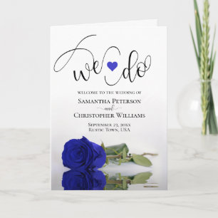 We Do Elegant Royal Blue or Cobalt Rose Wedding Program
