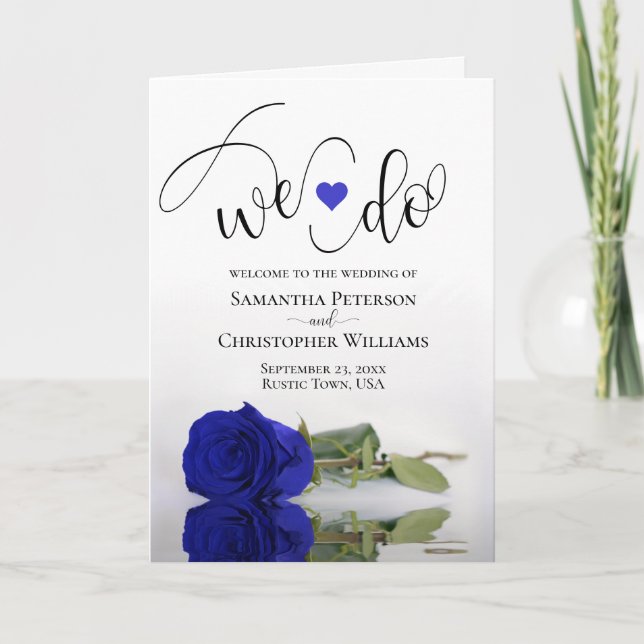 We Do Elegant Royal Blue or Cobalt Rose Wedding Program (Front)