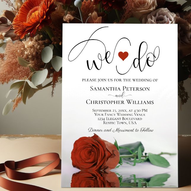We Do! Elegant Rust Orange Rose Romantic Wedding Invitation (Creator Uploaded)