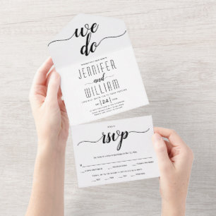 "We do" elegant script calligraphy wedding All In One Invitation