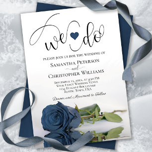 We Do! Elegant Steel Blue Rose Romantic Wedding Invitation