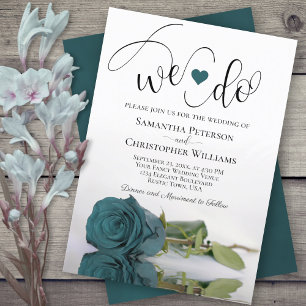 We Do! Elegant Teal Rose Romantic Wedding Invitation