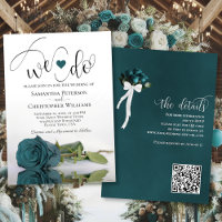 We Do! Elegant Teal Turquoise Rose QR Code Wedding