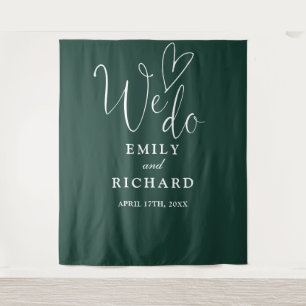 We Do Emerald Green Wedding Photo Backdrop Tapestry