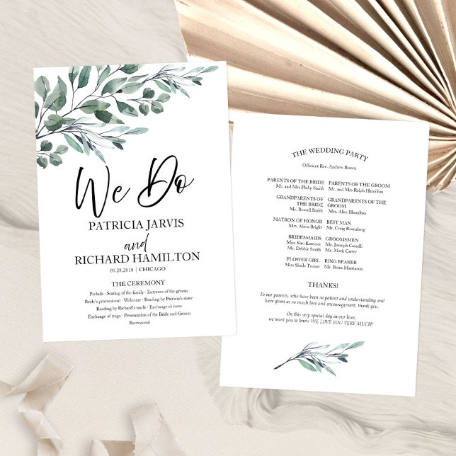We Do Eucalyptus Leaves Greenery Wedding Programs (Creator Uploaded)