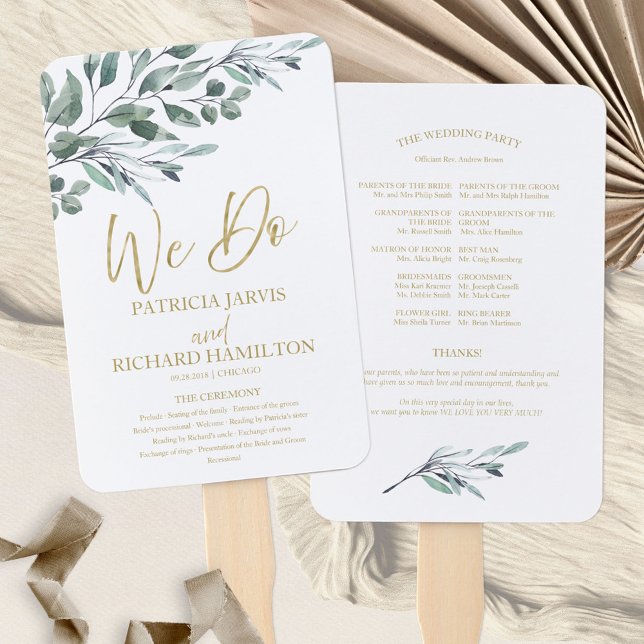 We Do Eucalyptus Leaves Greenery Wedding Programs Hand Fan (Creator Uploaded)