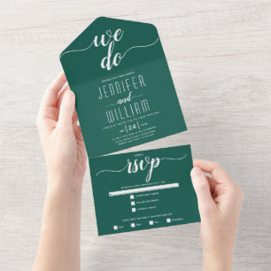 "We do" evergreen green script calligraphy wedding All In One Invitation