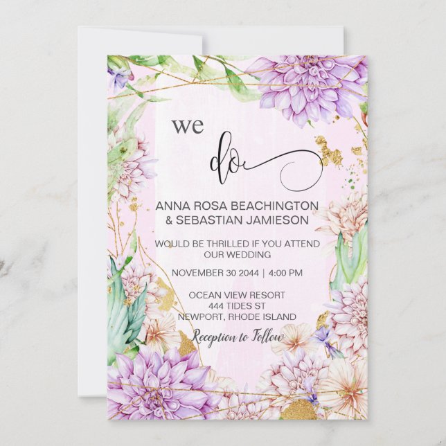 *~* WE DO Floral Geometric RSVP AR15 QR Wedding Invitation (Front)