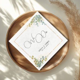We do Green and gold eucalyptus watercolor wedding Napkin