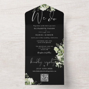 We Do Greenery QR Code Black And White Wedding All In One Invitation