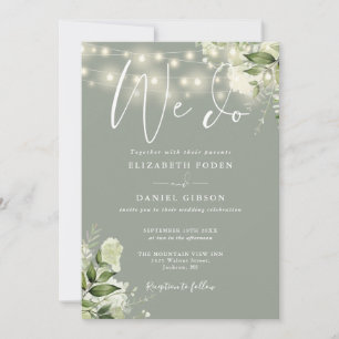 We Do Greenery String Lights Sage Green Wedding Invitation