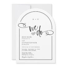 We Do Heart Black White Modern Script Wedding