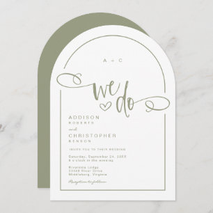 We Do Heart Sage Green Modern Script Wedding Invitation