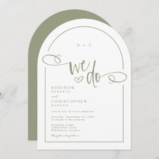 We Do Heart Sage Green Modern Script Wedding Invitation