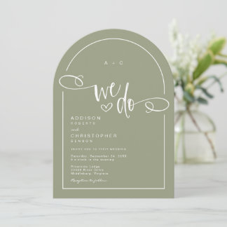 We Do Heart Sage Green Modern Script Wedding Invitation