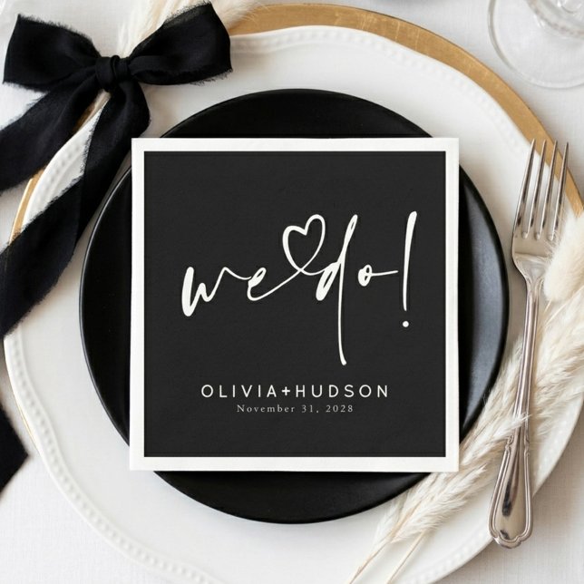 We Do Heart Typography Black Wedding  Napkin (Black Wedding Napkins)