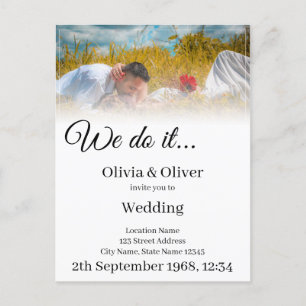 We do it - Kissing Couple on a Meadow Invitation Postcard