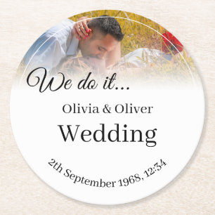 We do it - Kissing Couple on a Meadow Round Paper Coaster