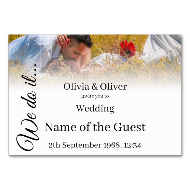 We do it - Kissing Couple on a Meadow Table Number (Front)