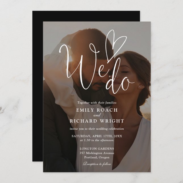 We Do Love Elegant Script QR Code Photo Wedding Invitation (Front/Back)