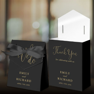 We Do Love Heart Black And Gold Wedding Favour Box